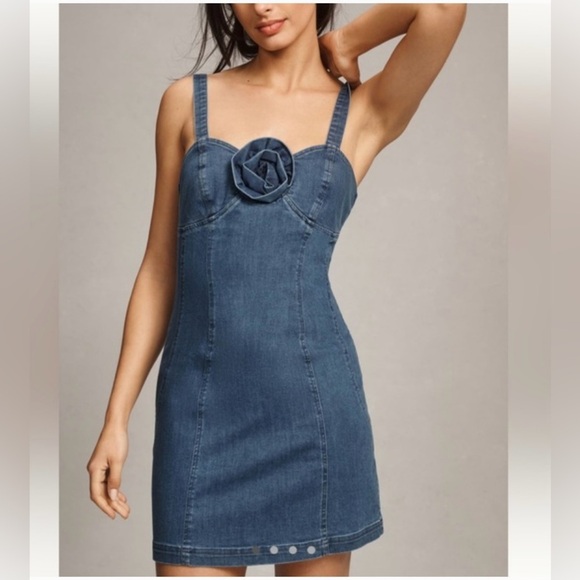 Anthropologie Porridge Rosette Denim mini dress NWOT - Picture 1 of 4